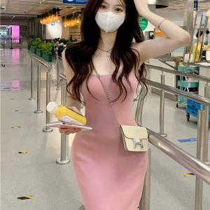 China Stylish Sexy Slip Dress Sweet Spicy  Slim Fit Pink Tank Top Dress Sleeveless wholesale
