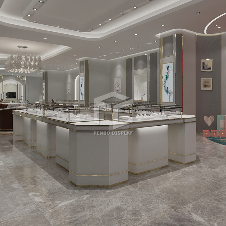 Penbo EPE Packaging Glass Jewelry Shop Furniture T5 LED Display Cases For Retail Stores