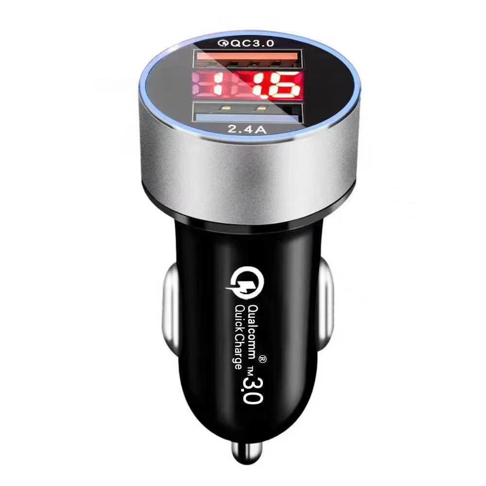 Digital Dispaly Smart OEM Rapid Phone Charger 36W QC3.0 Dual USB Car Charger