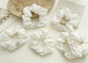 China White bear large scrunchie kids hair accessories ball hair rope French satin head rope cute accessories OEM logo wholesale