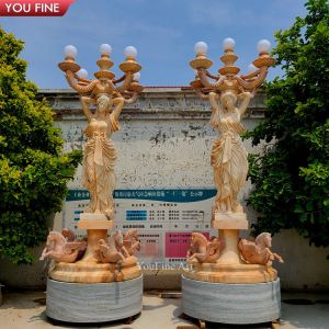 Garden Natural Stone Lady Sculpture With Lamp Marble Statue