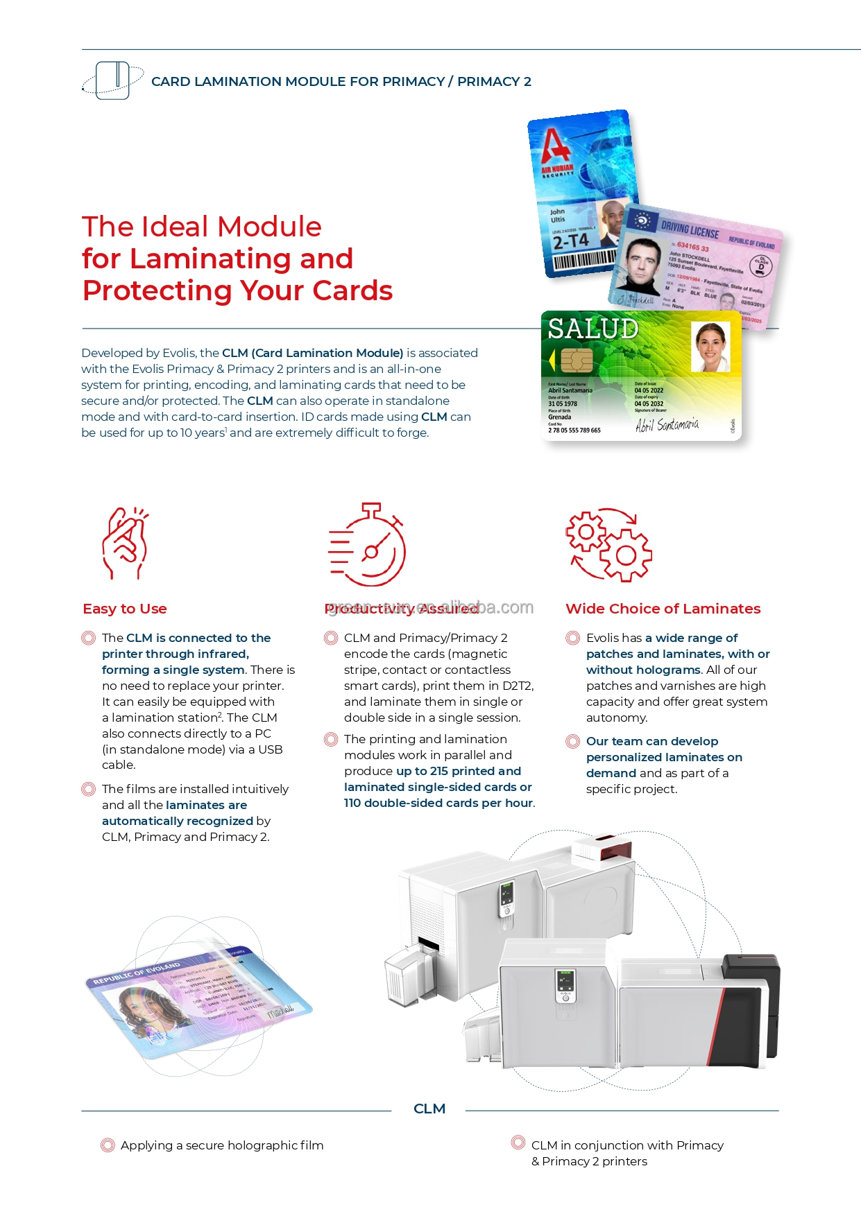 Evolis Primacyid Smart Card Printer Laminating Machine 110 cards/hour Color Print Speed