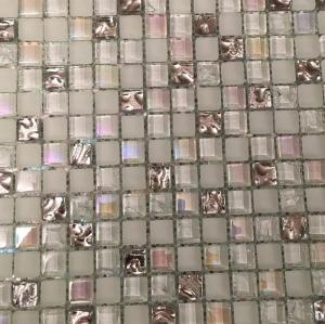 China White Iridescent Crackle Bathroom Backsplash Tile Mosaic Glass Wall wholesale