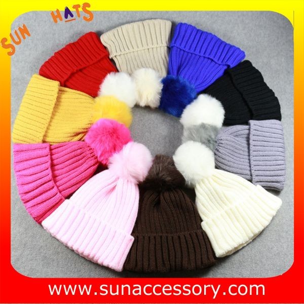 AK170191 Sun Accessory cheap knitted beanie hats with pom pom