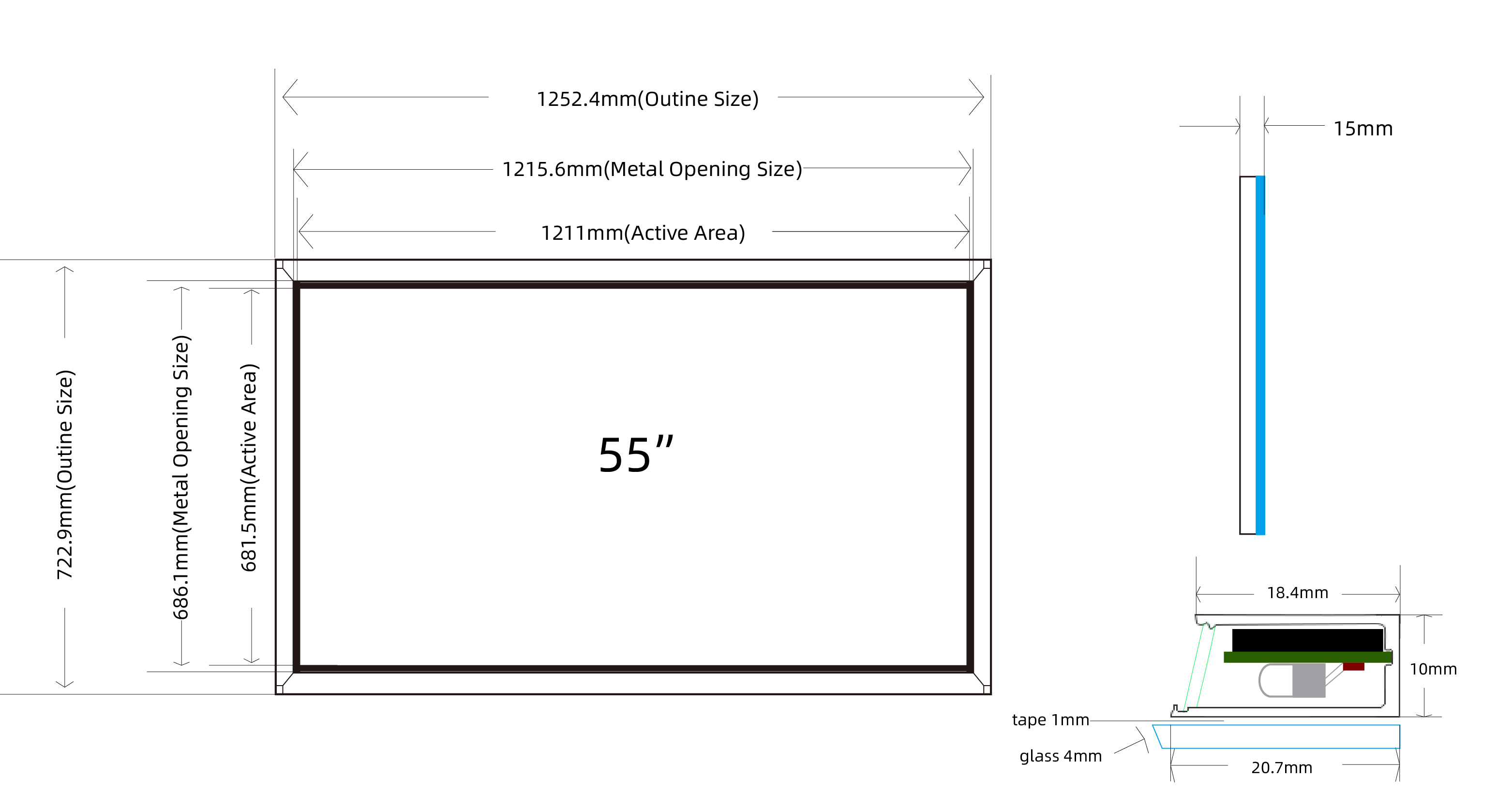 Multi Touch 20points IR Touch Bezel Frame 55 Touch Screen Overlay