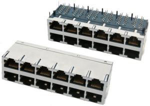 China Double Row 2 X 6 Port Stacked RJ45 Female Jack Connectors 10 / 100 / 1000Mbps wholesale