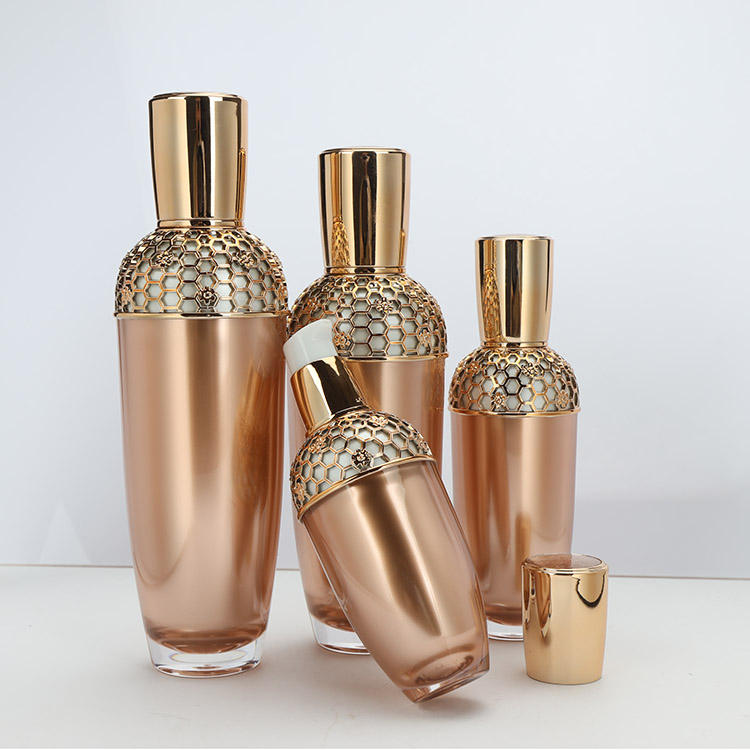 Gold Luxury Acrylic Cosmetic Beauty Packaging Bottles / Jar 30ml 1oz