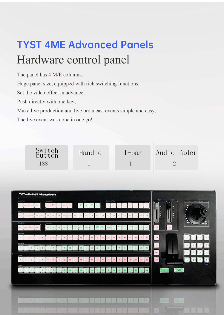 PTZ Input 4M/E TYST Switch Panel Keyboard VMIX Control Panel 4ME Real Time Live Slow Motion Playback Systems