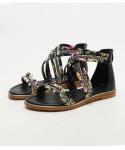 BS135 Sandals Female Summer Flat Bottom Fairy Style Open-Toed Floral Cloth Word