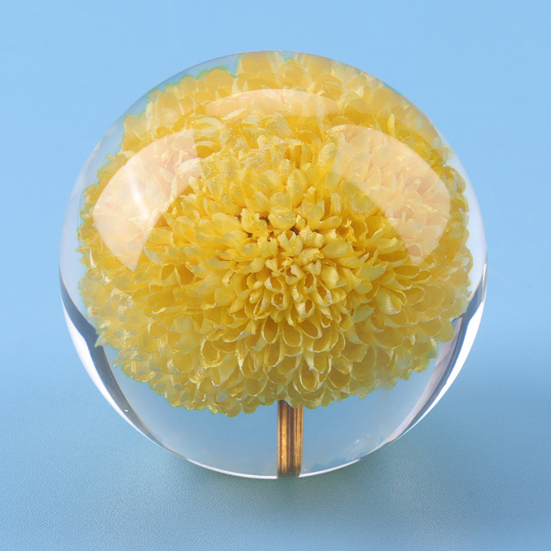 Dia80mm Dia90mm Flower Paperweight Clear Solid Epoxy Resin Sphere