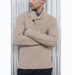 China Men ' S Heart Shawl Collar Knit Pullover Sweater 3GG Gauge With All Over Cable wholesale