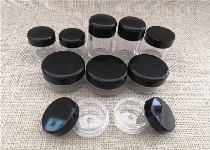 Empty Sealable Plastic Jars , Black Cap Small Plastic Makeup Containers