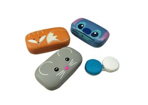 China Leather Cute Portable Contact Lenses Case with stylish holder &amp; mirror | various colors | hard case wholesale
