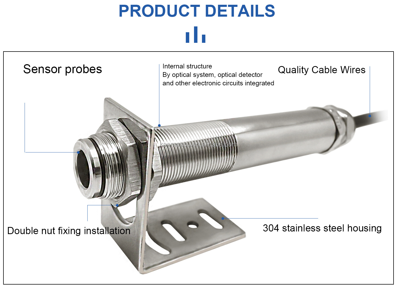 kaemeasu 4~20 mA Stainless Steel Transmitter Non Contact Infrared Temperature Sensor -50~100℃