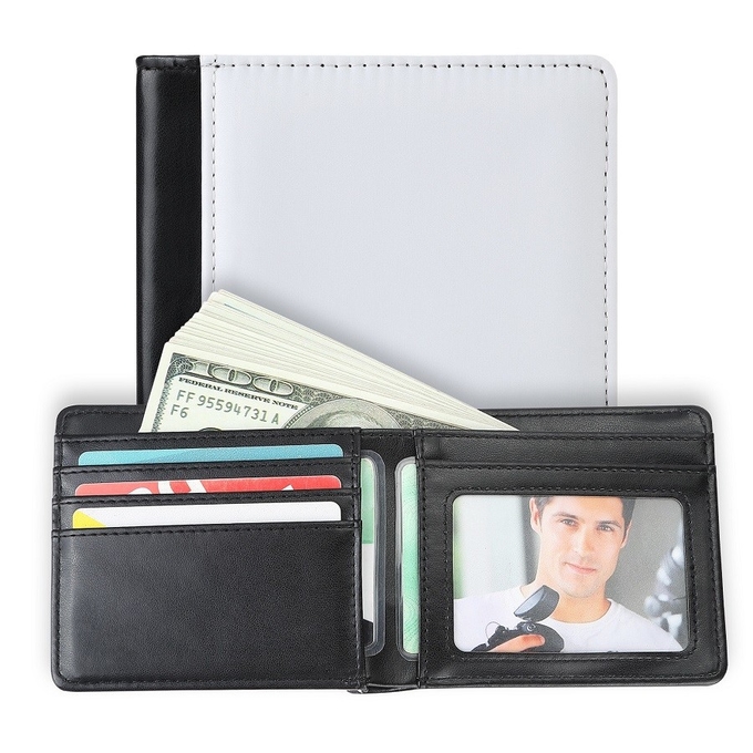 Personalized Blank Sublimation Leather Open-Top Compact Wallet With Multiple Card Slots For Men