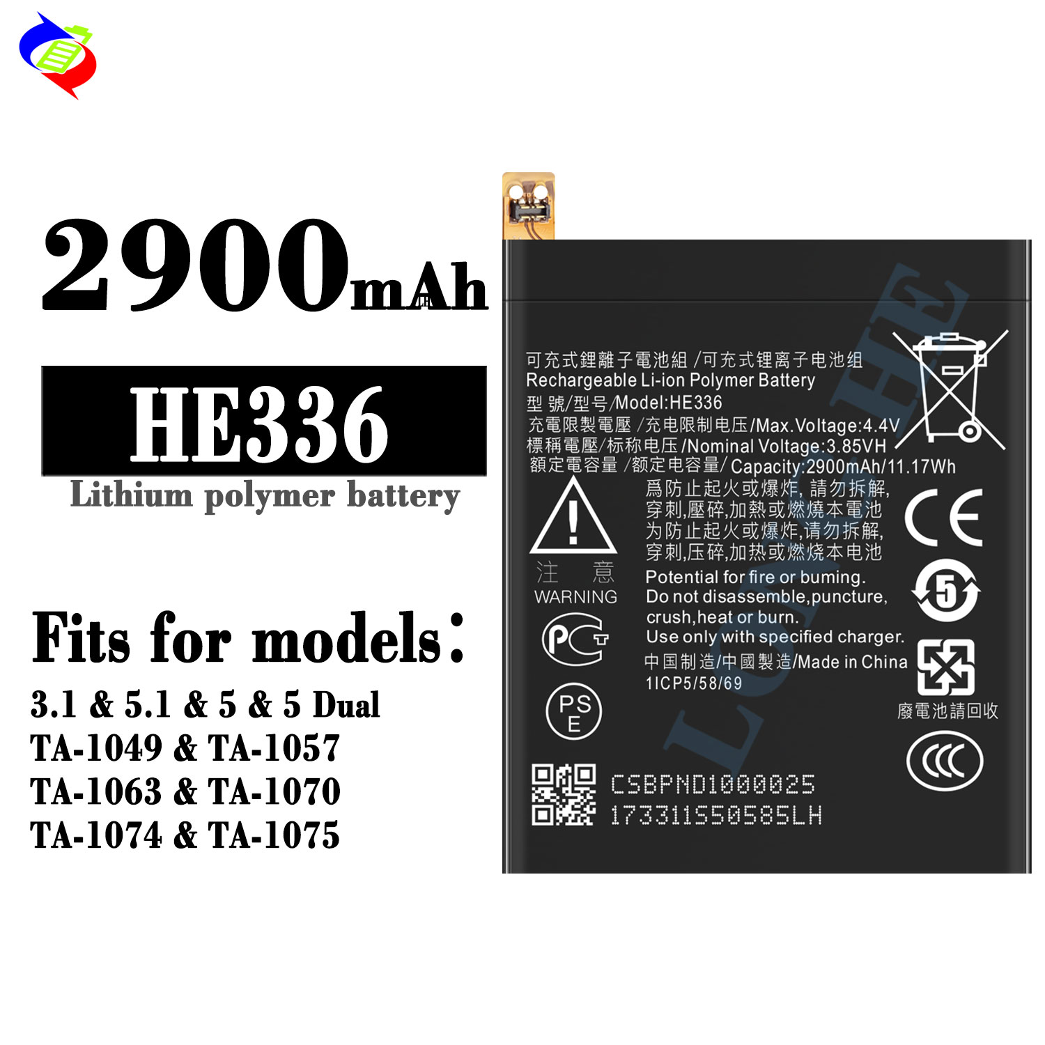 TA-1049 TA-1057 Original HE336 Battery for Nokia 5 Dual SIM Mobile Phone Lithium-Ion