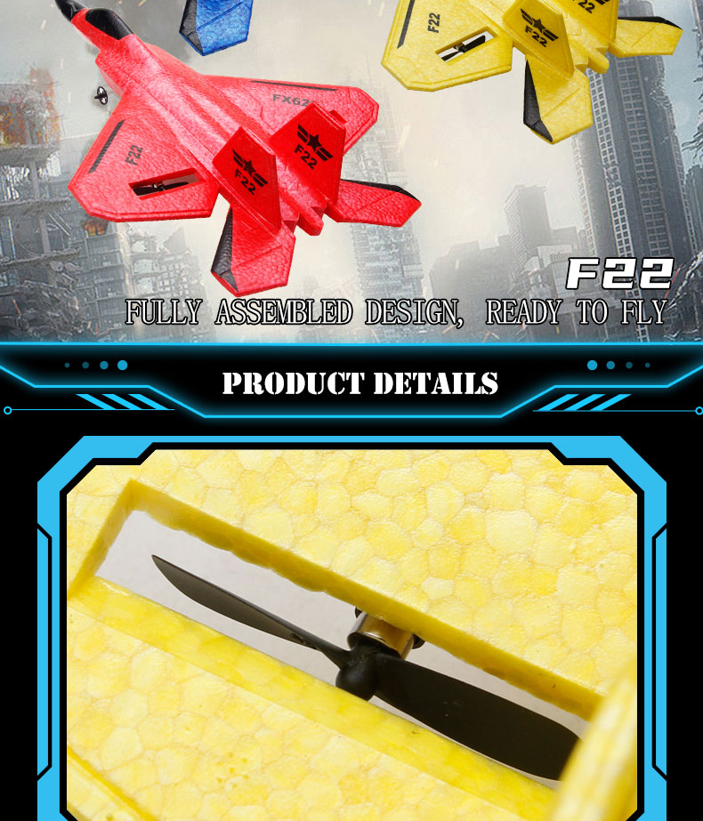 FX622 RC Plane Remote Control Aircraft F22 Model Toy Small Foam Glider With Lights Fighter for Upgrade 2.4GHz Frequency