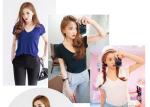 Sexy V Neck Women's T - Shirts Combed Cotton Soft Color Blue Casual Tee