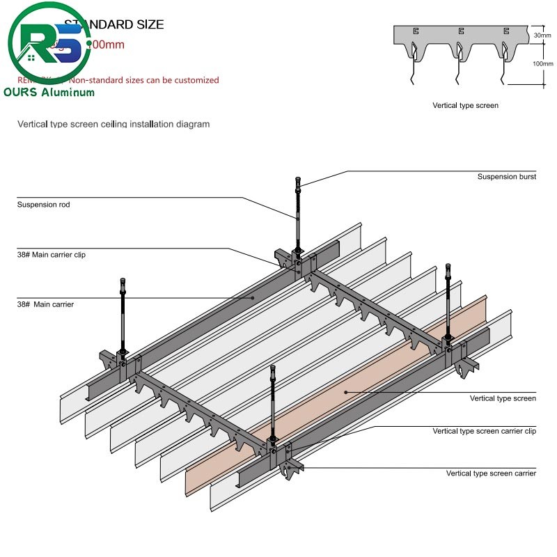CE Indoor Linear Metal Strip Ceiling Water Drip Suspended Ceiling Aluminium Weather Resistance