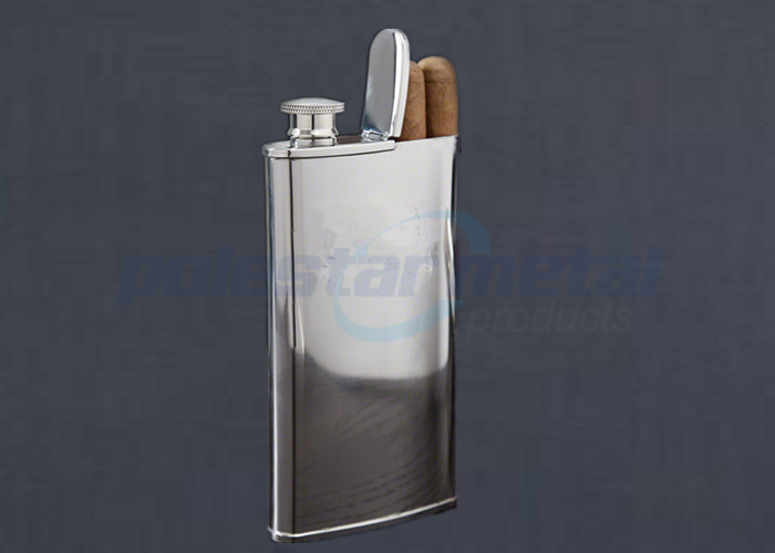 Customized 2 In 1 Stainless Steel Engraved Hip Flask / Cigarette Holder