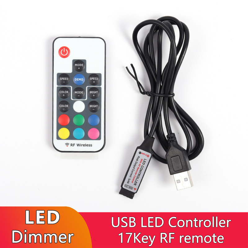 USB Interface Powered LED Mini Controller With 17 Keys RF Wireless Remote Control