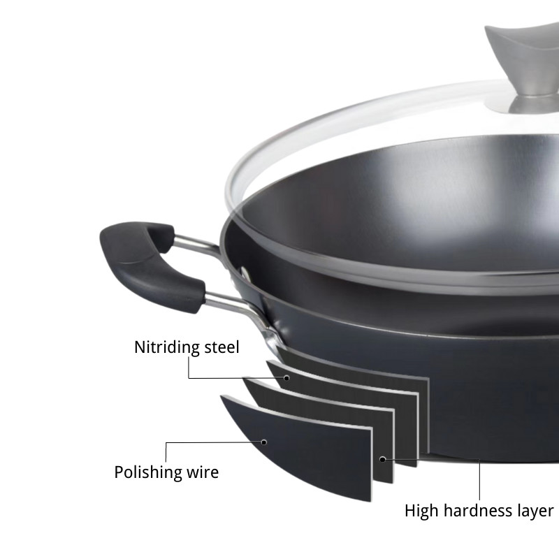 Versatile 12Inch Cast Iron Skillet Chinese Wok With Heat Resistant Handle