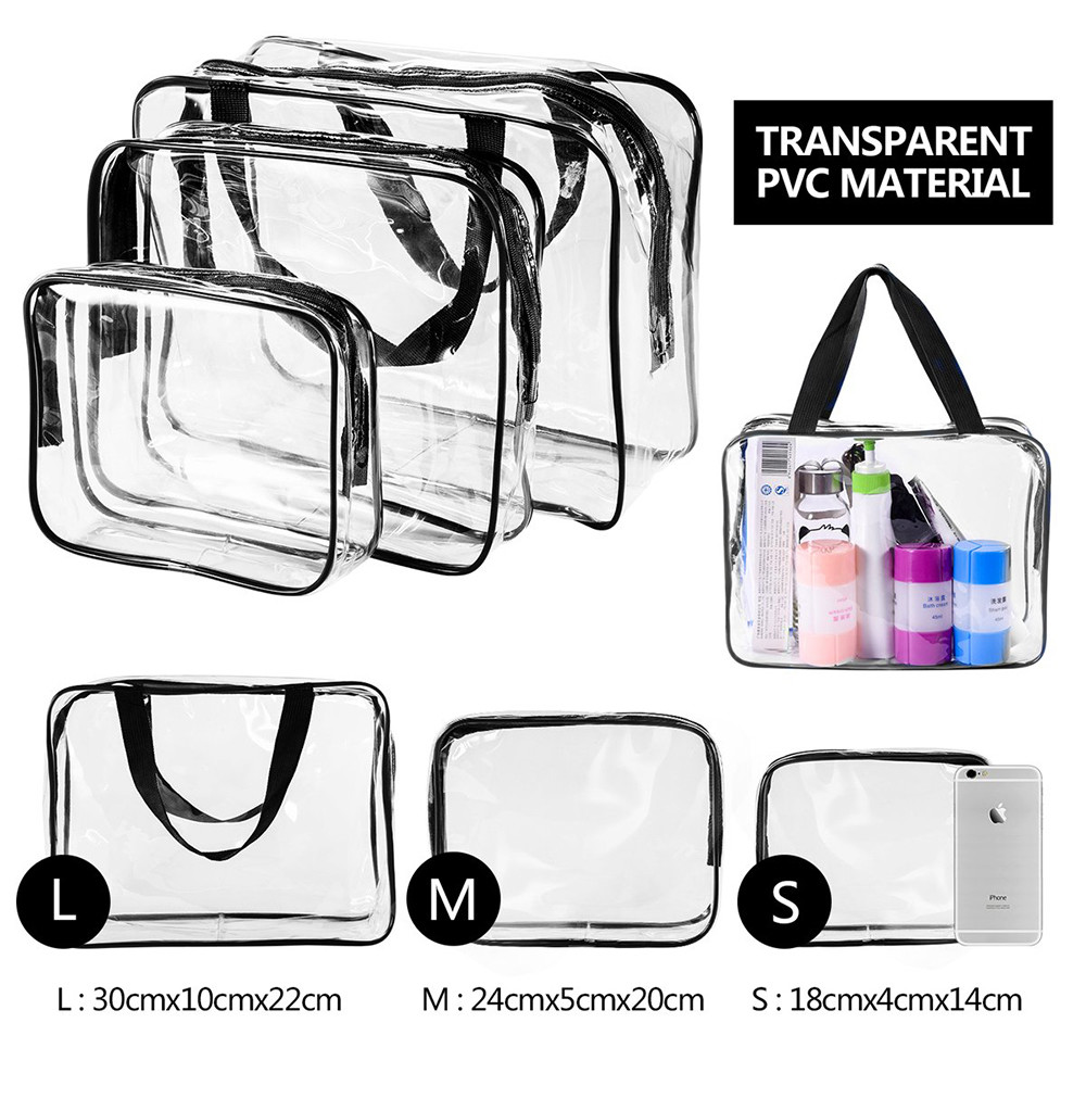 Waterproof Unisex 3pcs Clear Vinyl PVC Makeup Pouch