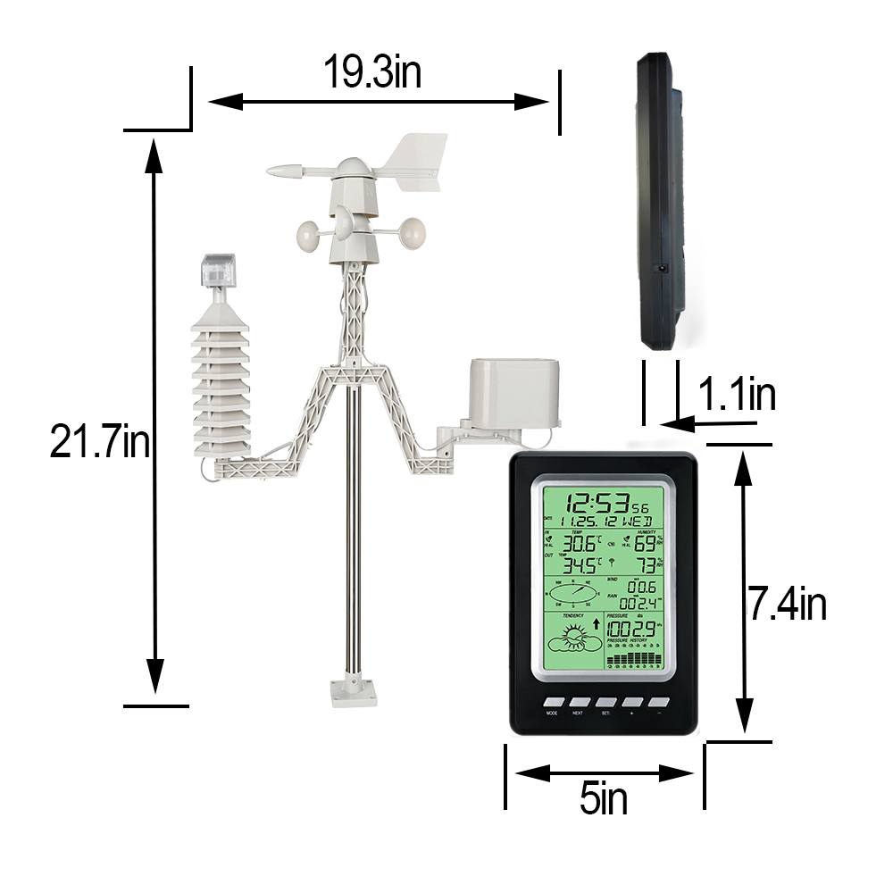 LCD Display Wireless Weather Forecast Solar Weather Station Weight 1.8kg Size 19*12.5*2.7cm