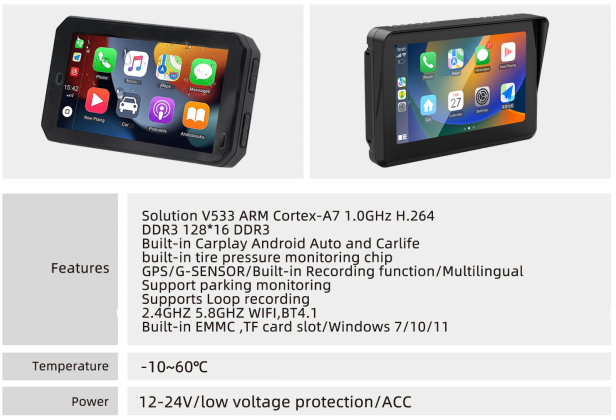 5 inch IPS Screen Waterproof Wireless Carplay Motorbike GPS Navigation Multimedia Player for motocycle
