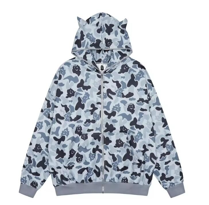 All Over Printed Oversize Hoodie Cotton Zip Up Sweatshirt Anti Wrinkle