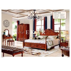 China Classic brown wooden King size bedroom furniture bed wholesale