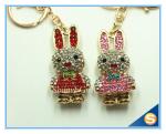 Trendy Rhinestone Cute Rabbit Shape Crystal Gold Plated Key Chain For Handbag