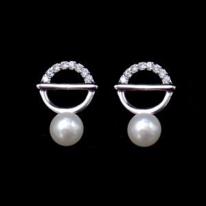 China Simple Design 6mm Freshwater Pearl Earrings Stud / 925 Sterling Silver Jewelry wholesale