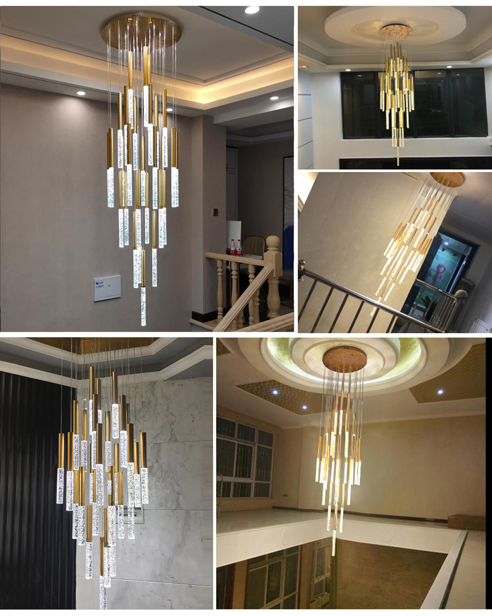 Modern Ceiling Led Chandelier Loft Staircase for Living Room Crystal Hanging Lamp(WH-NC-45)