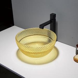 China 395mm Length Countertop Vanity Sinks Crystal Glass Vessel OEM Modern Round wholesale