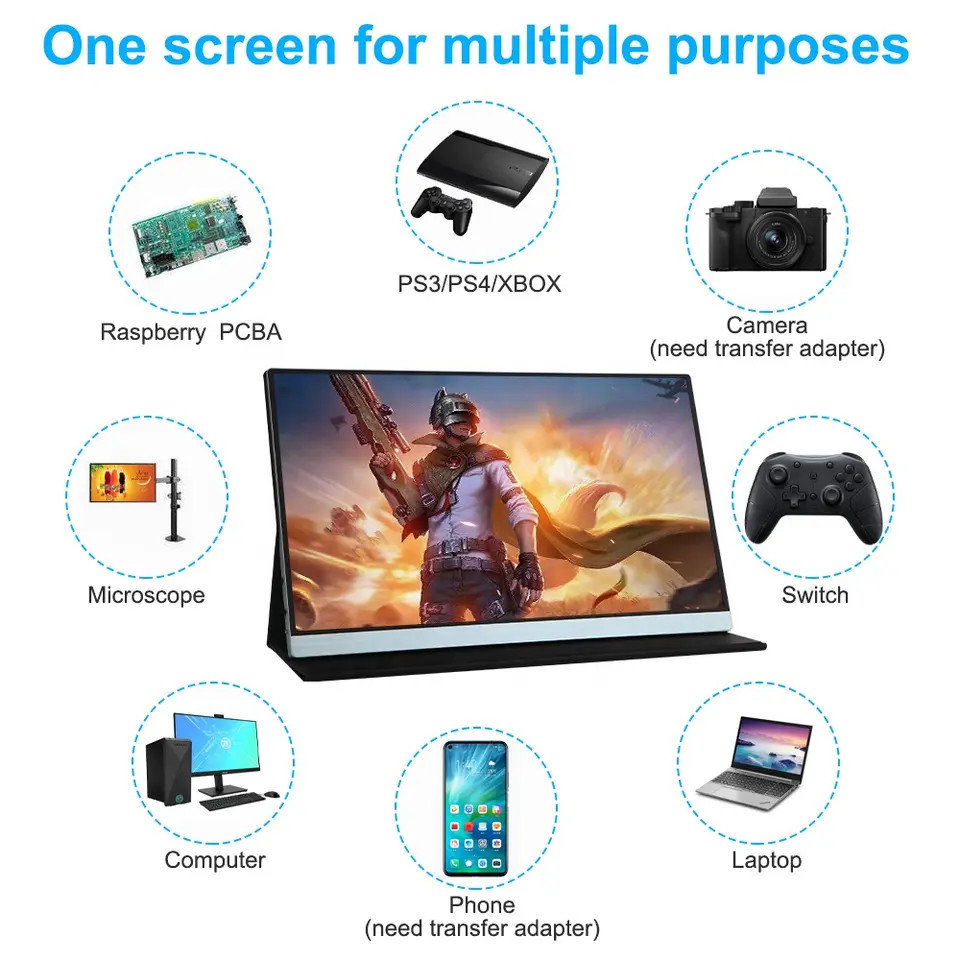 16:9 60Hz Double Laptop Portable LCD Screen Monitor Extender 300 Cd/M² Brightness