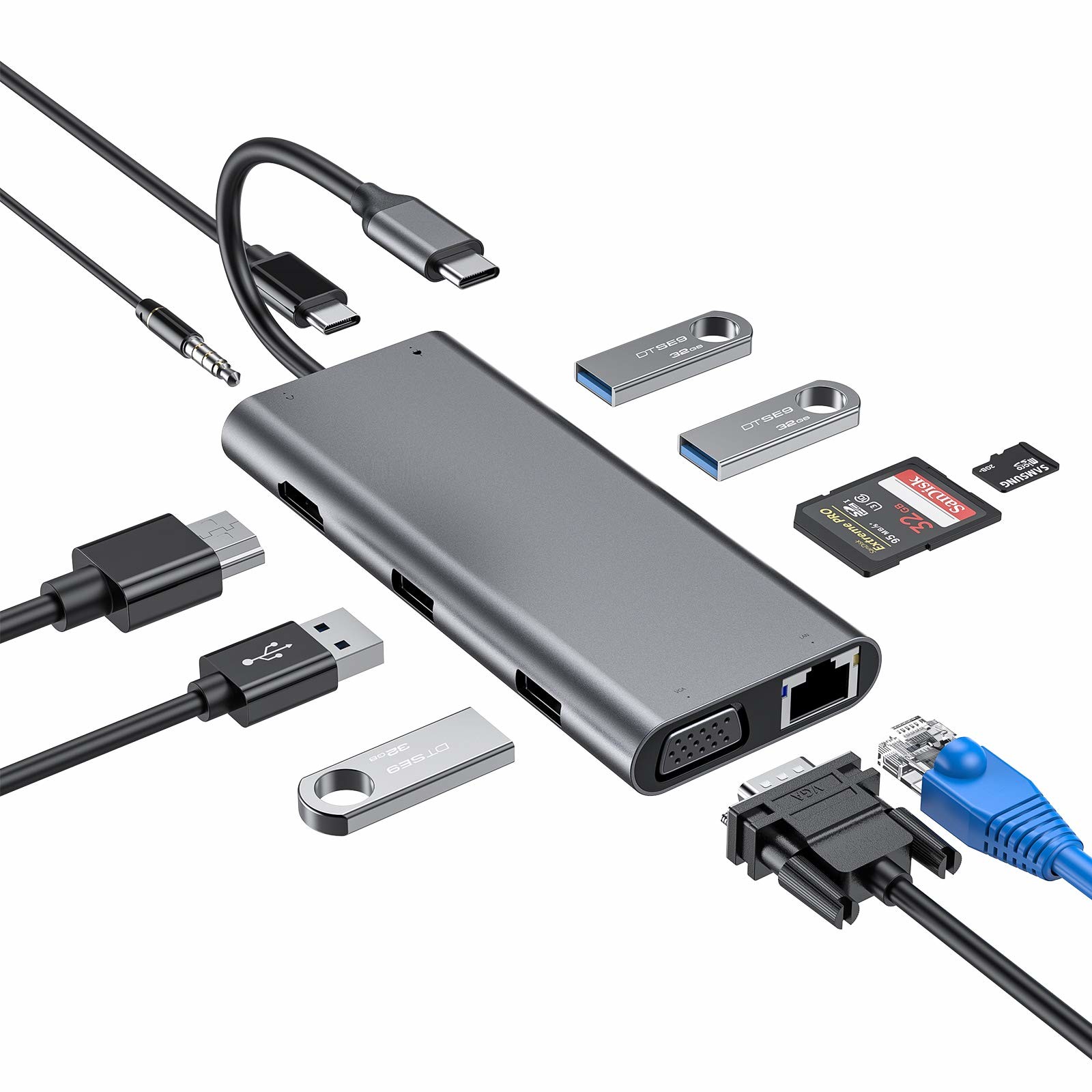 Enhanced Connectivity 12 In 1 USB C Type-C Hub Multiport Dock Station With Dual HDMI