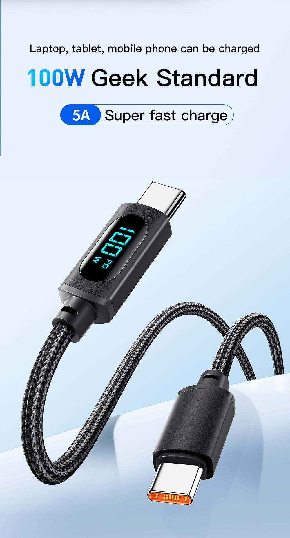 LED Digital Display Fast Charging USB Cable 1M 2M 27W 100W OEM/ODM For Mobile Phone