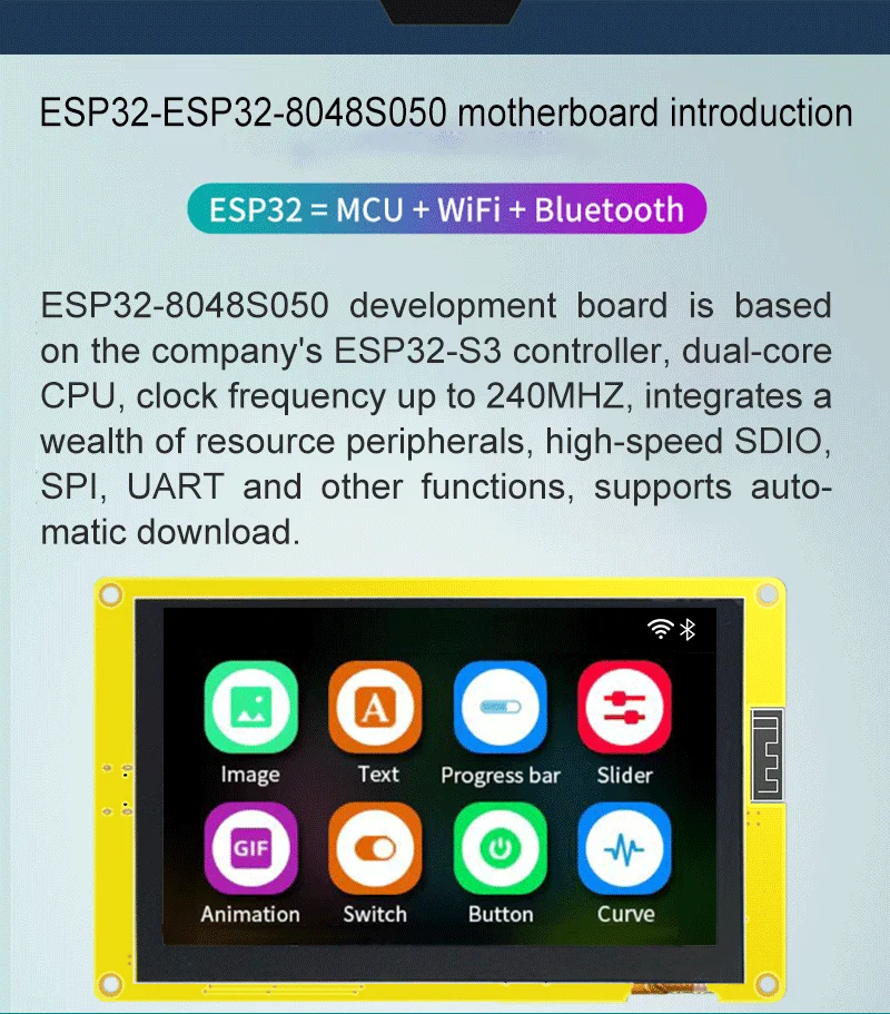 TFT 800*480 RGB 65K Color LCD Display Module ESP32-8048S050N 108.00* 64.80 Effective Display Area