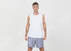 China White Homestyle Mens Luxury Sleepwear Xxl Short Pajamas Functional Placket Side Pockets wholesale