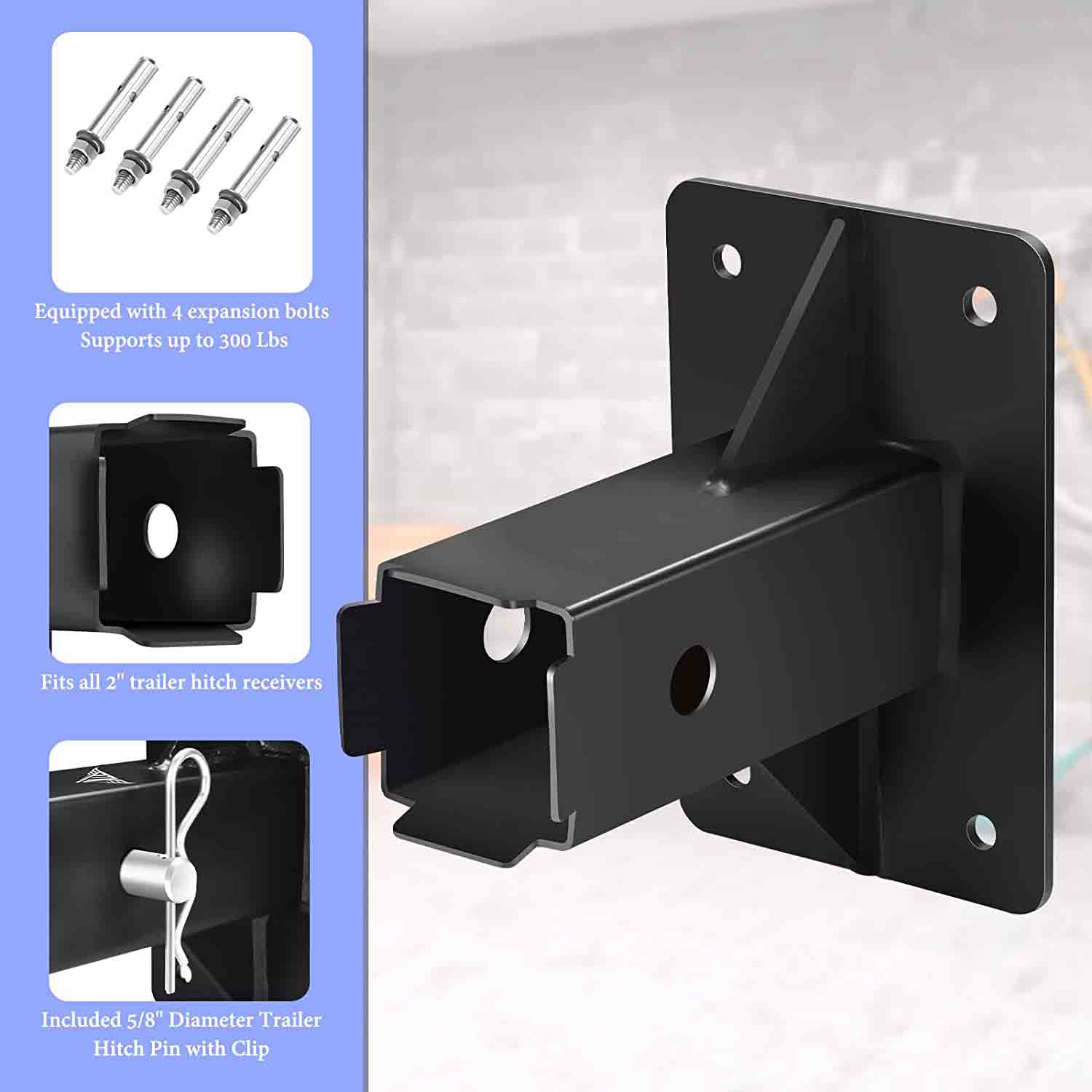 Load Capacity 50kg Hitch Wall Mount Bike Rack Trailer Hitch Carrier Storage Bracket