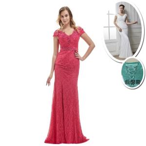 China V Neck Evening Wear For Women Customization Red Elegant Party Wear wholesale
