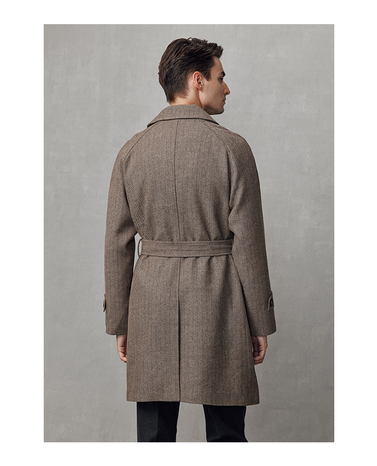 Thick British Style Tweed Vintage Brown End Wool Mid-Length Coat OEM Custom Men's Coat