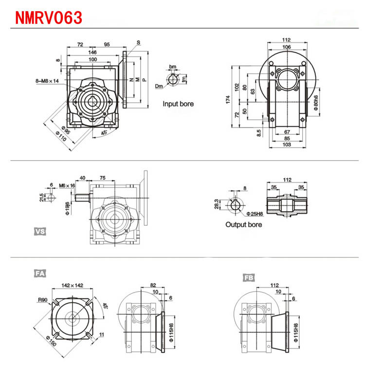 Nmrv Double Reduction Worm Gearbox 050/063 High Heat Dissipation Efficiency