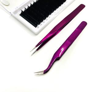 China Purple Individual Eyelash Tweezers , Fancy Hand Tested Volume Tweezers wholesale