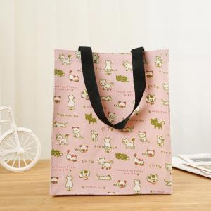 China Degradable Pink Kitten Floral Canvas Shopping Totes Strong Reusable Shopping Bags wholesale