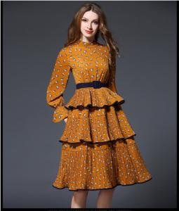 China fashion polyester print layered skirt fringed dress medium style wholesale