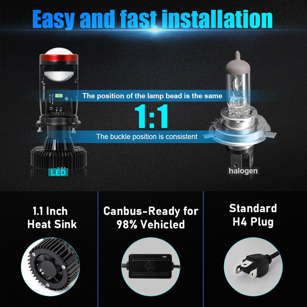 White 45W Mini Lens Y8 H4 Car LED Spotlight Universal Headlight Bulb