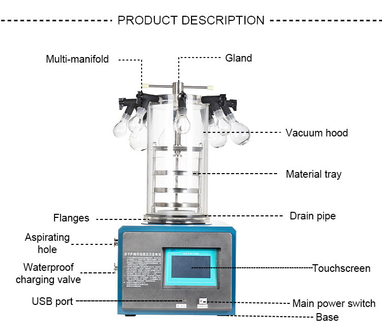0.1㎡ Benchtop Freeze Dryer Lab Freeze Dryer For Biologically Active Substance Drying