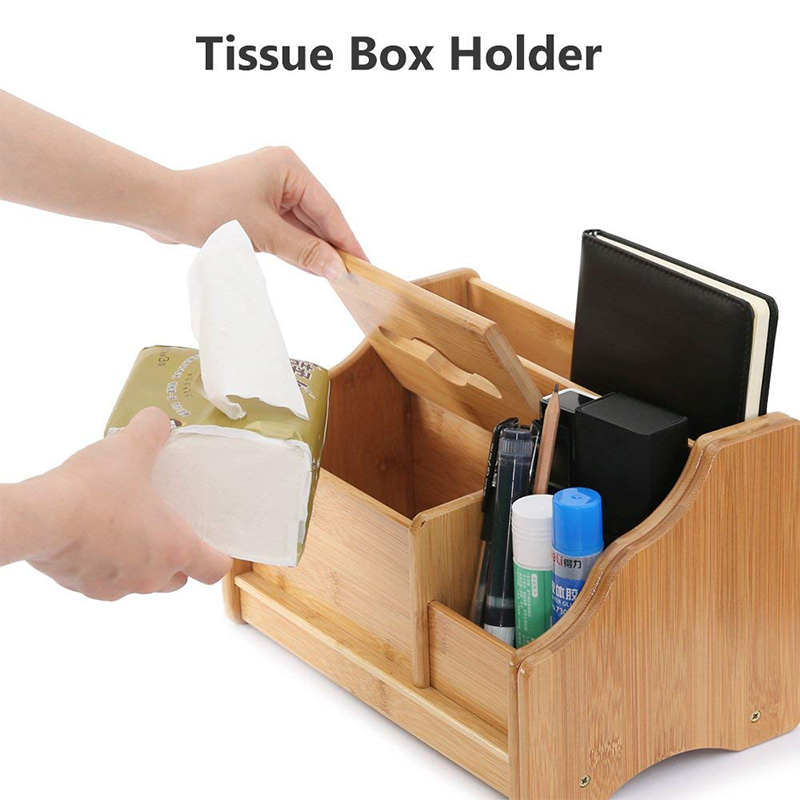 Adjustable Bookend Bamboo Storage Box for Office Organization 30-56.4 x18.54x18.03cm